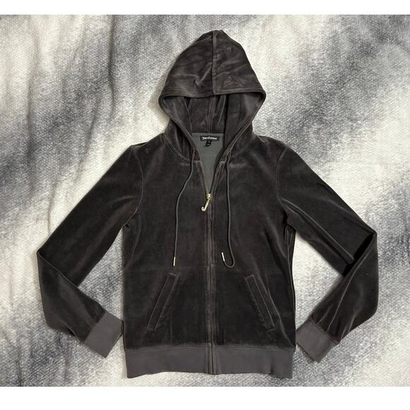 Juicy Couture Jackets & Blazers - Juicy Couture Y2k Velour Track Full Bling J Zip Hooded Gray Jacket Size Large